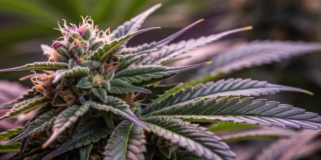 Indoor cannabis grow tent with mature Bubba Gift plants under warm grow lights.