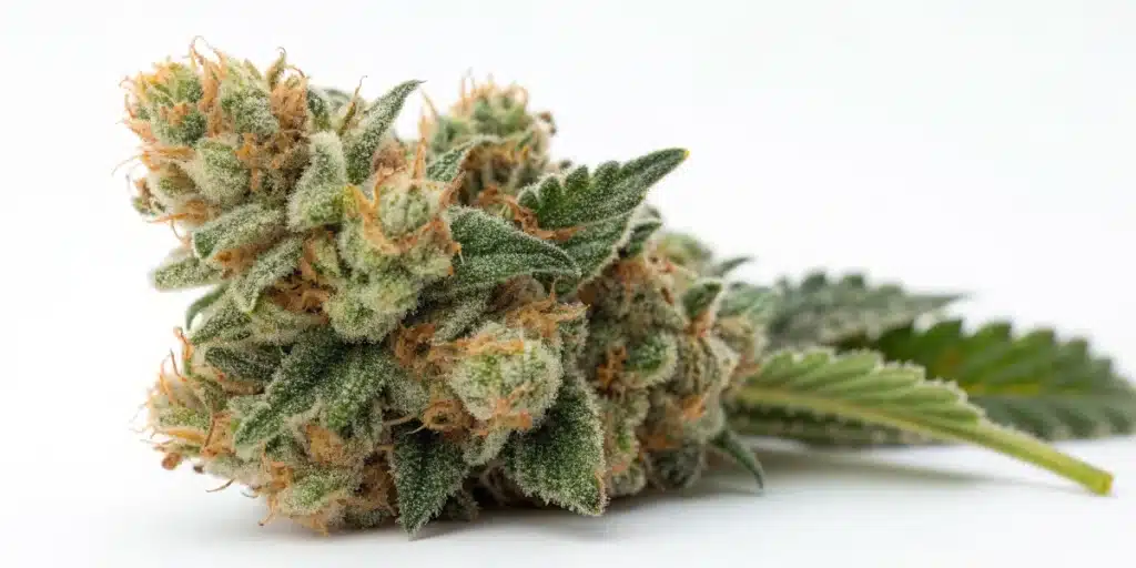 California Hash Plant buds displayed against a white background.