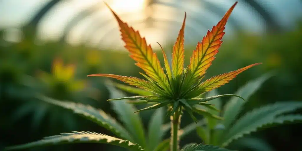 Cannabis plant in full bloom with high trichome density, showcasing polyploidy benefits.