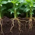 Cold water effect on cannabis roots exposed in rich soil.