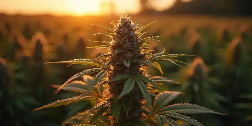 Close-up of cannabis leaves showing thick and broad foliage, a common trait in polyploid cannabis plants.