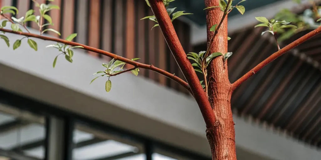 detailed close-up of cannabis branch with young leaves in an urban setting