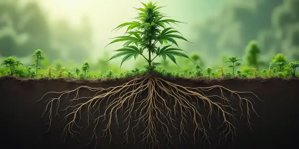 Cannabis roots deep or wide under mature plant