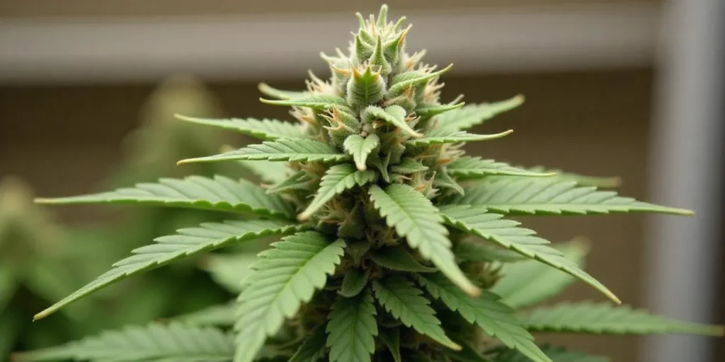 A flowering California Orange x Skunk cannabis cola, dense frosty buds rich in orange and skunky notes.