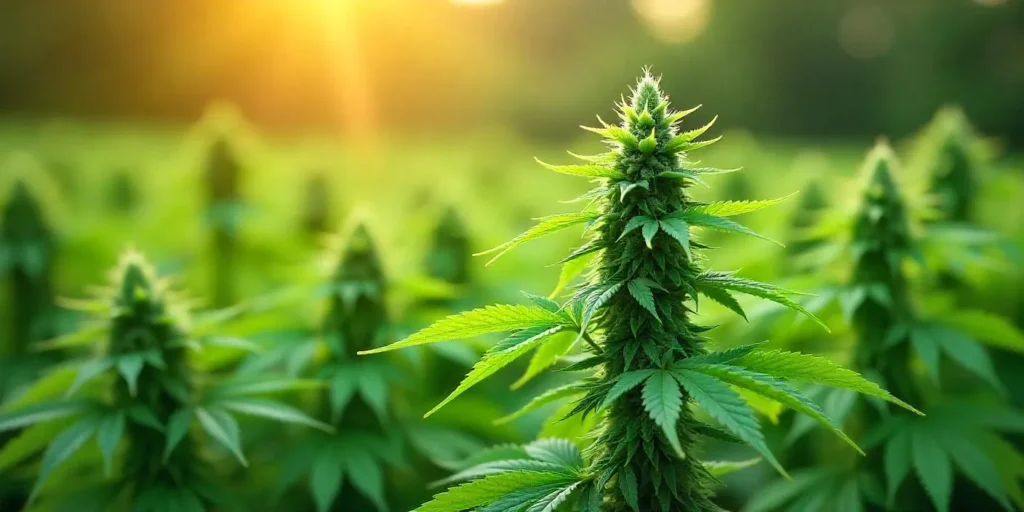 AK 59 cannabis plant growing outdoors in the sunlight.