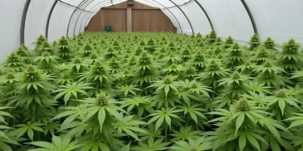 Grow Bruce Banner X White Russian cannabis plants in greenhouse.