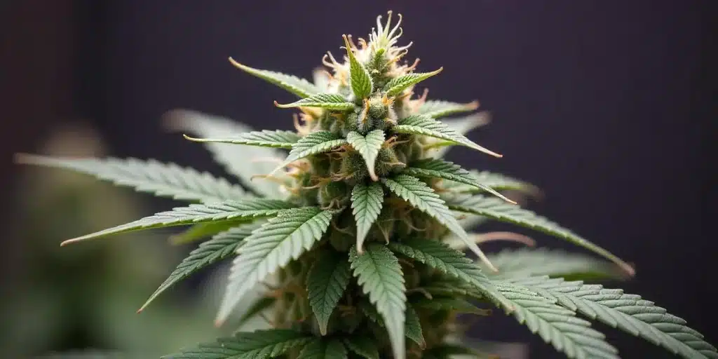 Grow Bubblegum Haze cannabis bud with resinous trichomes indoor.