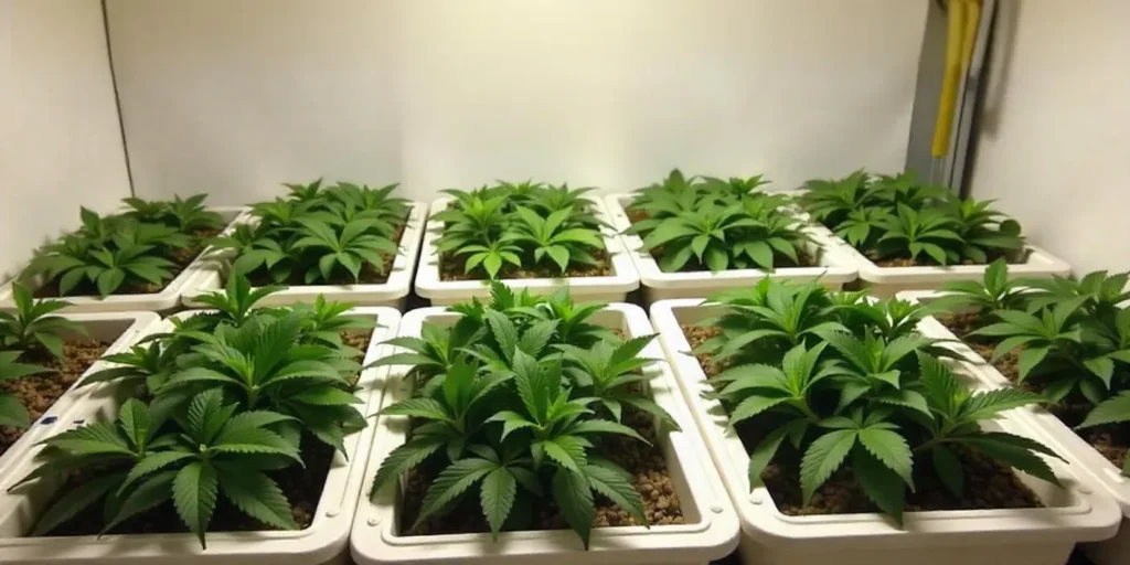 Multiple Candy Kush x Do-Si-Dos plants in full bloom stage indoors.