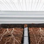 Close-up of cannabis roots visibly absorbing nutrients from the soil in a well-lit environment.