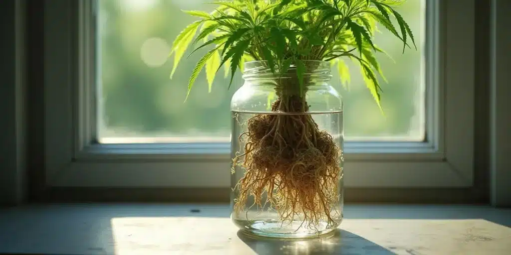 Do cannabis roots contain THC while growing in water indoors.