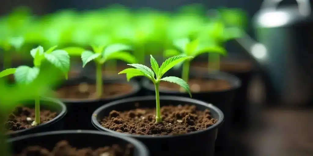 Grow Budmint cannabis seedlings in early vegetative stage indoor.