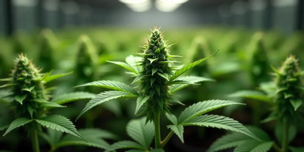 Grow Cake Bomb Regular cannabis plants under indoor lighting.