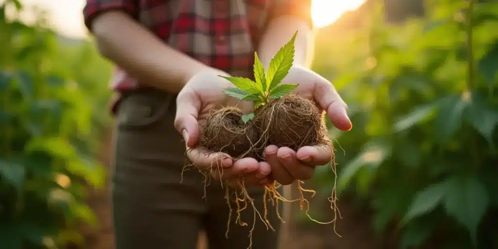 Eating cannabis roots from freshly harvested plants for medicinal and nutritional benefits.