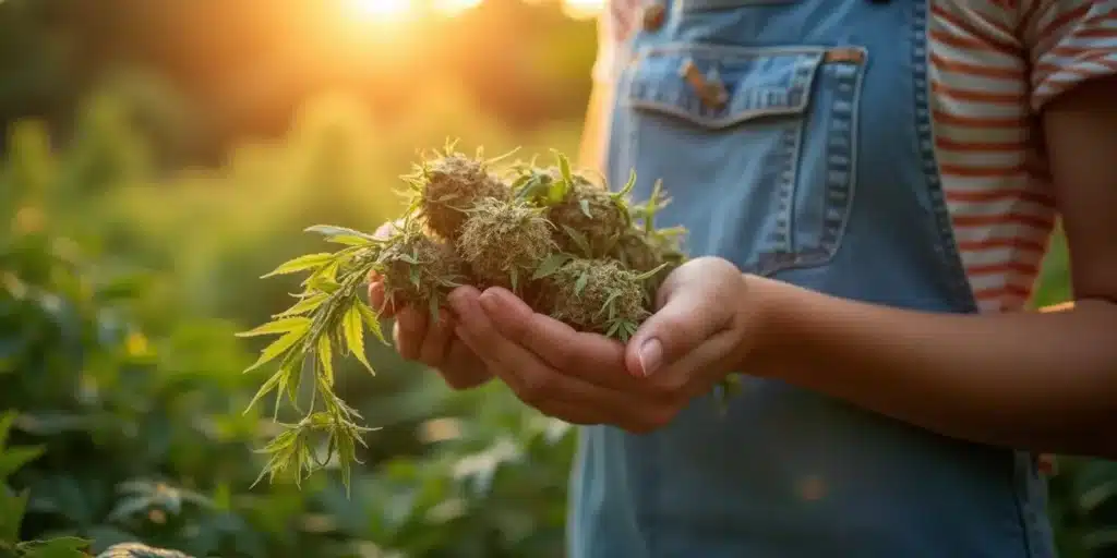 Harvested cannabis buds prepared for potential medicinal uses including eating cannabis roots for health benefits.