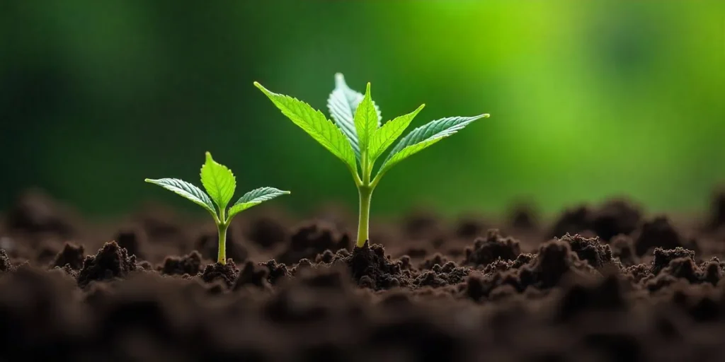 Young AK Auto cannabis seedlings sprouting in soil.