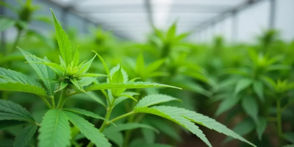 Young Afghan Kush x Blueberry plants growing in a greenhouse..