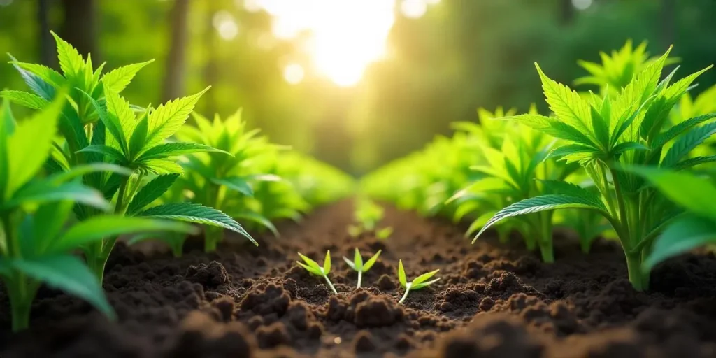 Young Blueberry CBD (11) plants growing outdoors.