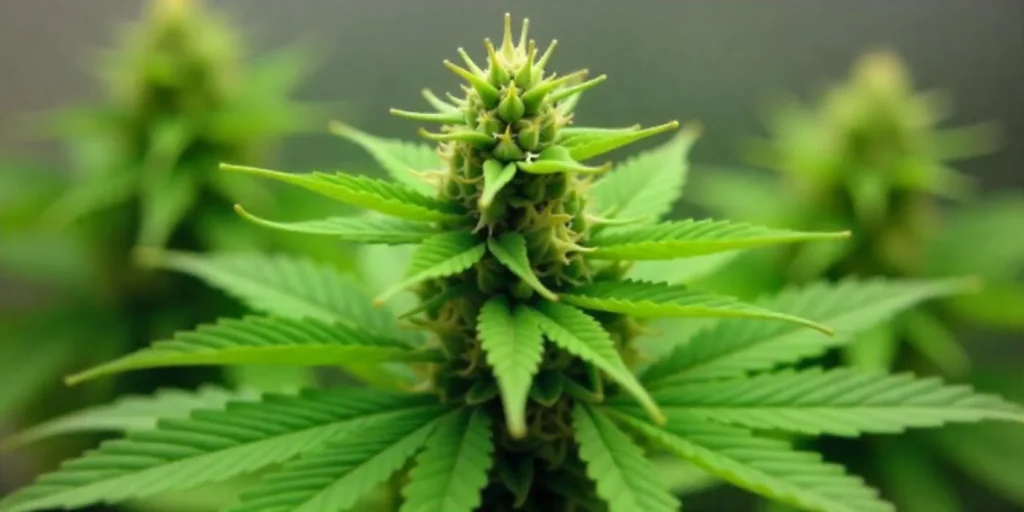 Young California Orange x Skunk bud with vibrant green leaves.