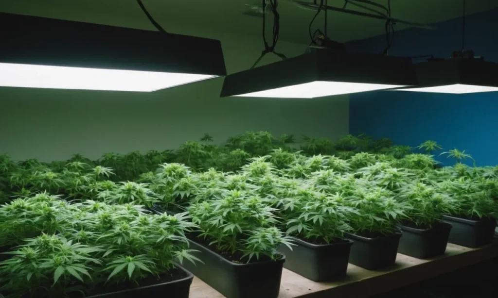 Grow Cinderella 99 x Blueberry cannabis seedlings under LED lights.