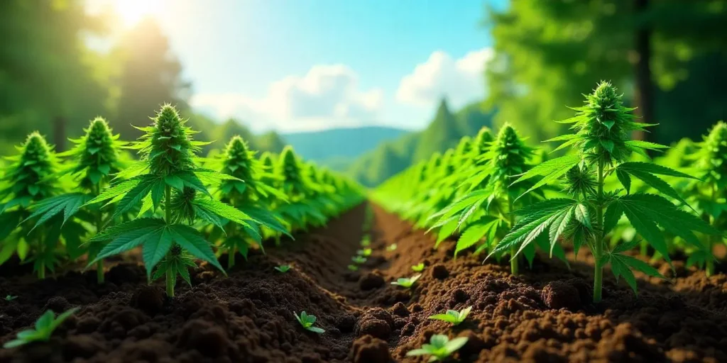 Grow Amnesia CBD 11 outdoors in rows of flowering plants.