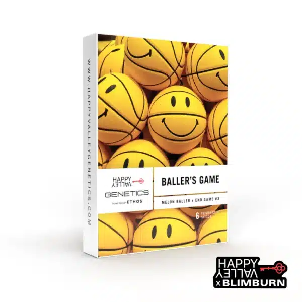 Ballers Game seed box with yellow smiley basketballs stacked tightly.