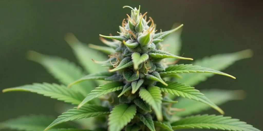 Blueberry CBD (116) cannabis flower rich in trichomes.