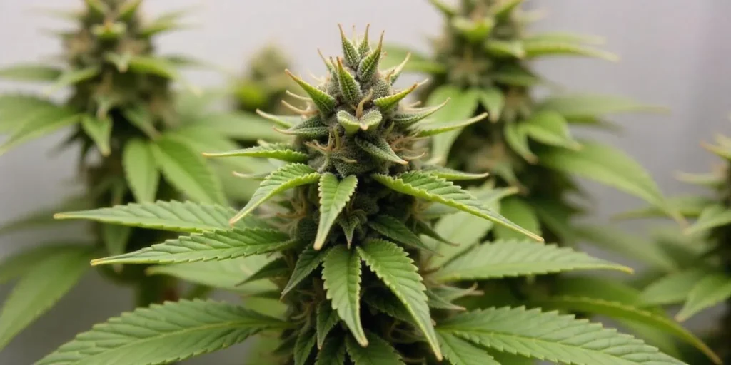 CBD Grape Pie (115) flower in bloom stage, highlighting trichome development and healthy plant structure.