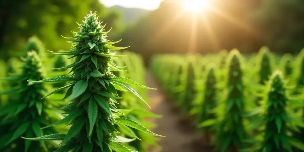 Grow CBD Sour Tangie (1:25): Outdoor CBD-rich plants in sunlight.