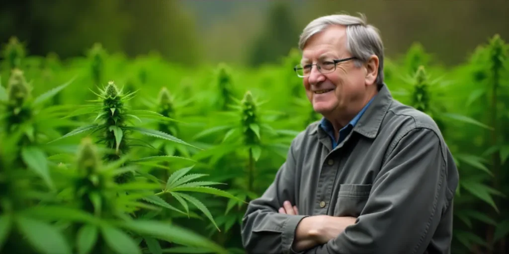 Grow CBD Stephen Hawking Kush: Outdoor field with mature plants.