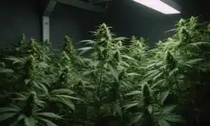 Cherry AK Auto plants thriving under LED light in a compact grow tent.