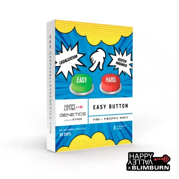 Easy Button Auto seed box with comic-style hand and legalization buttons.