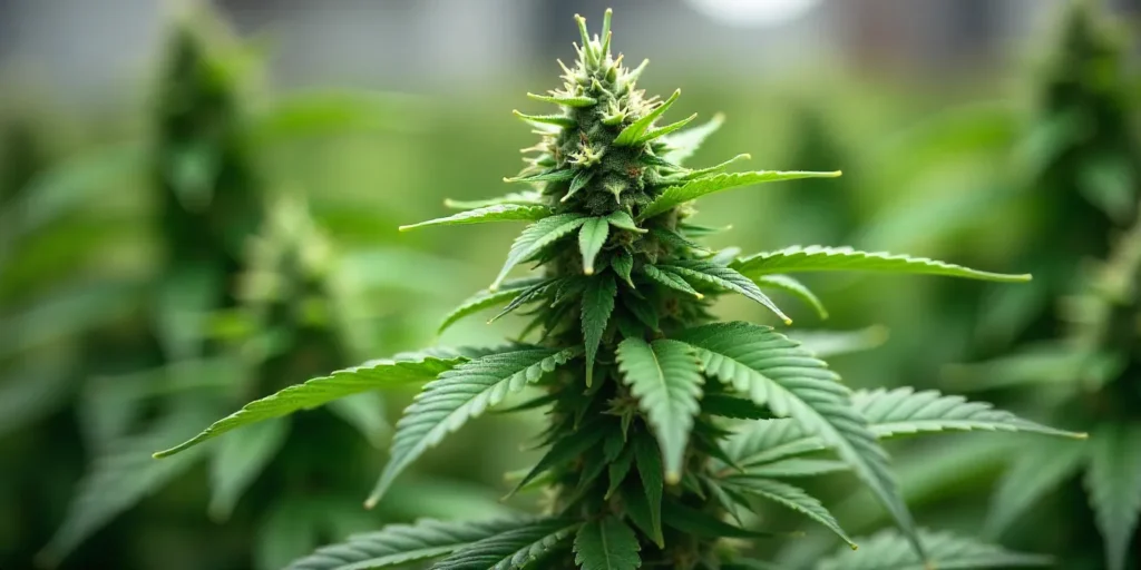 Indoor cannabis grow of CBD Tangie (1:15) in early flowering phase.