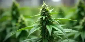 Indoor cannabis grow of CBD Tangie (1:15) in early flowering phase.