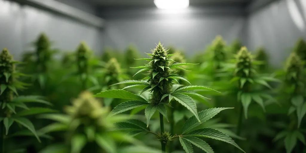 Indoor grow CBD White Widow (1:1) plants under LED lighting.