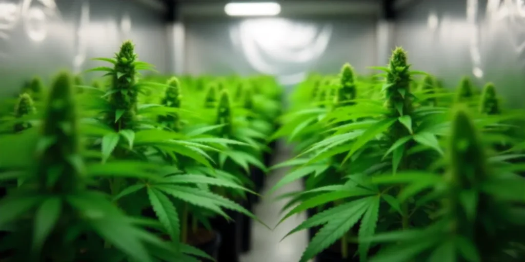 Indoor grow CBD Zero plants under LED lighting system.