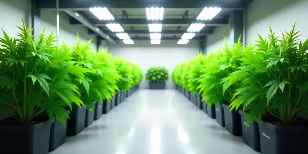 Indoor grow room with Carmen 2.0 Fast Version plants in vegetative stage.