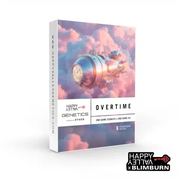 Overtime seed box with a steampunk capsule flying through soft pink clouds.