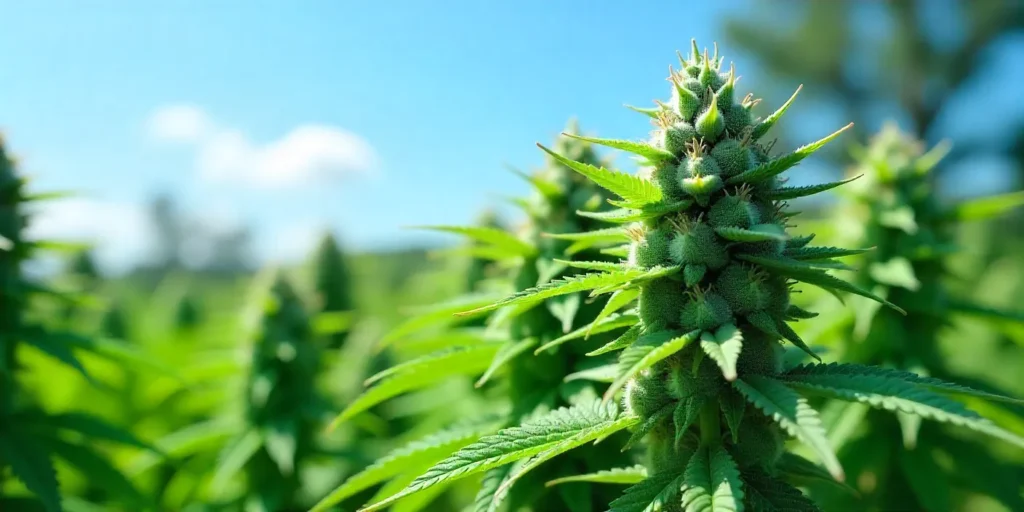 Outdoor grow CBD White Widow (1:1) plant in full sun.