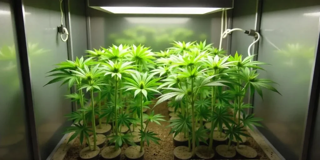 Young Carmen 2.0 cannabis plants in early vegetative stage indoors.
SEO description.