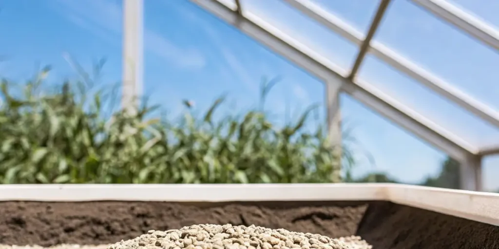 Close-up of autoflower cannabis seeds ready for planting in a greenhouse.
