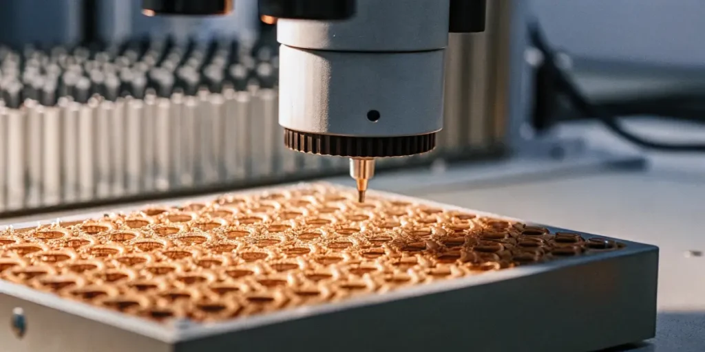 Automated dispensing machine preparing cannabis samples in a high-tech laboratory