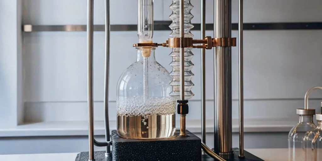 Distillation equipment used in cannabis oil processing inside a modern laboratory