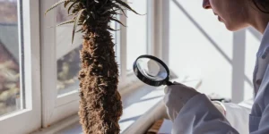 Close-up hyper-realistic cannabis plant with visible leaves and buds, showcasing vivid green and purple hues.