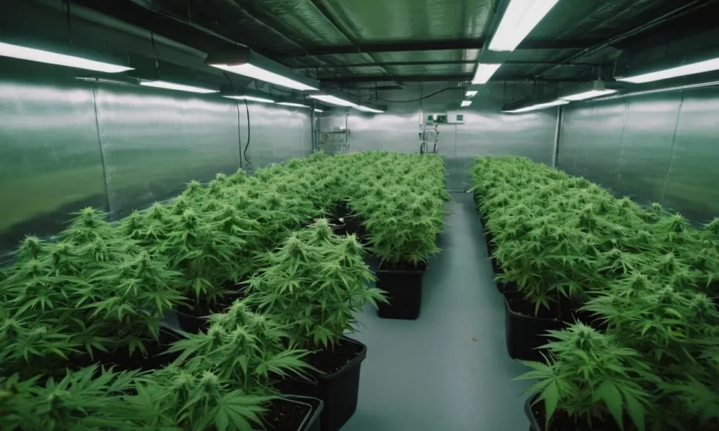 Large-scale indoor grow of Cinderella 99 x Somango plants in hydroponic systems and controlled climates for top yields.