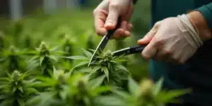 The trimming of Colombian Jack cannabis plant.