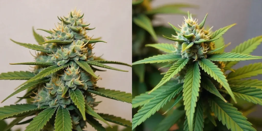 Flowering Chocolope x Kush cannabis compact buds.
