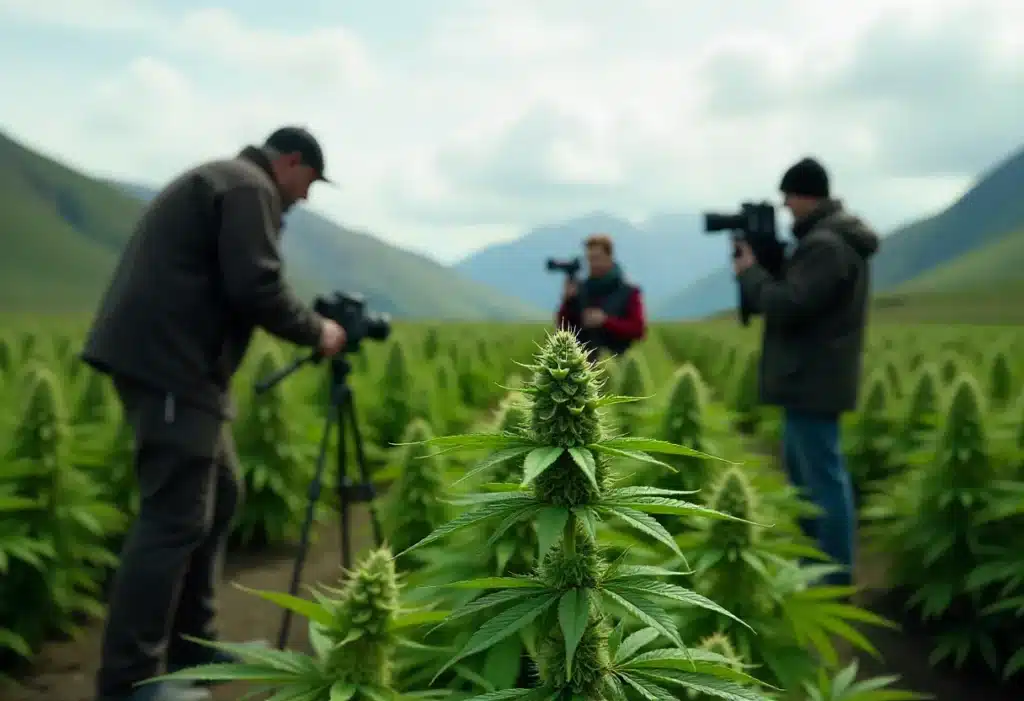 Filming a lush cannabis field in the mountains. The Global Cannabis Family shares stories of sustainable, international cannabis farming practices.
