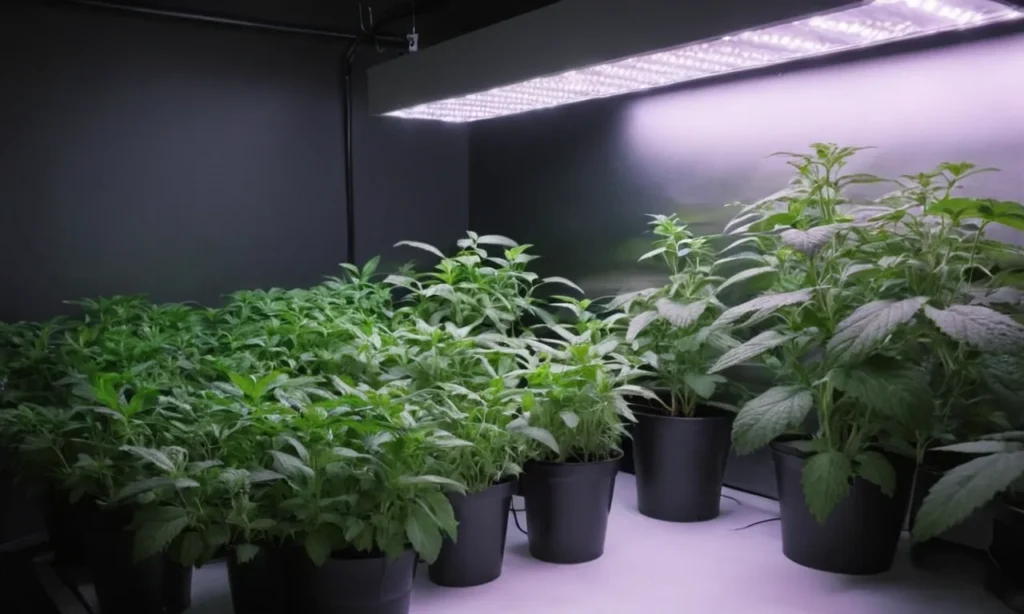 Grow Chocolate Mint Regular cannabis plants under LED lights during vegetative phase.