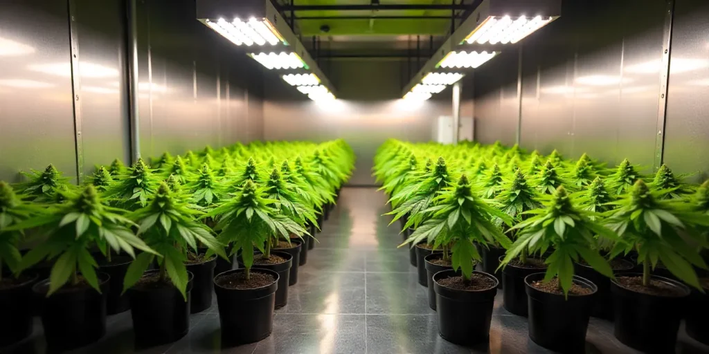 Indoor grow Colombian Gold Auto under LED lighting.