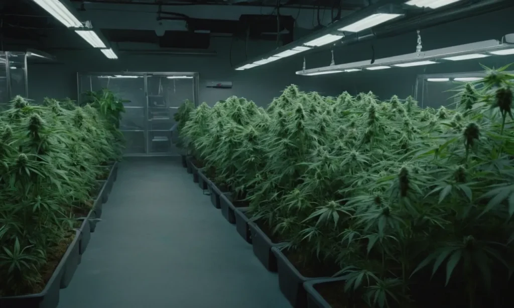 Indoor hydroponic grow of Cinderella 99 x Taskenti in full flowering. Buds develop resinous structure and aromatic complexity, ideal for experienced growers.